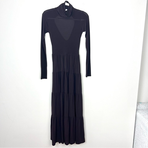 A.L.C. Corinna Turtleneck Tiered Maxi Dress Open Back Chocolate Brown - Picture 4 of 11